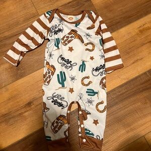 Cowboy Print Brown & Teal Baby One-Piece Romper